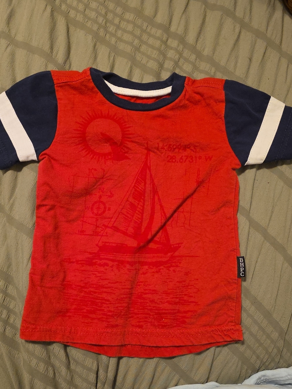 Beverly Hills Polo Club Red Sailboat Tee with Navy Accents